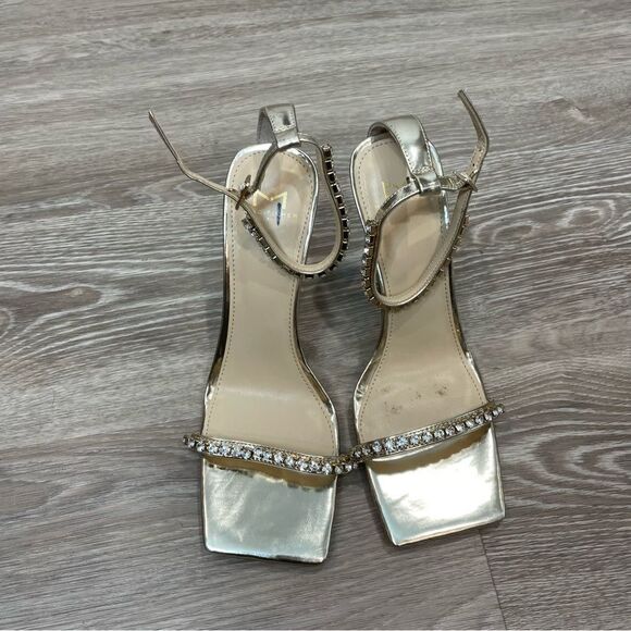 MARC FISHER KARIMA HEELED SANDALS Golden Tone Rhinestone Straps Sandals - Picture 5 of 11